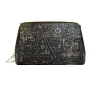 The Blackboard with Chalk Drawings - Borsa per cosmetici in pelle, impermeabile, da viaggio, con cerniera, da donna, colore: marrone, bianco, Taglia unica
