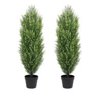 THE BLOOM TIMES 3ft Topiary Trees Artificial Outdoor 2 Pack - UV Resistant Faux Cedar Pine Cypress Bushes and Shrubs, Fake Potted Plants for Front Porch Outside Planter Patio Decor, Set of 2 (3 Foot)