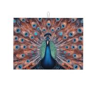 The Blue and Orange Peacocks Spread Their Tails, grande tappetino scolapiatti in microfibra, riutilizzabile, lavabile, per accessori da cucina, 45,7 x 61 cm
