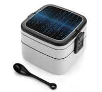 The Blue Binary Matrix Bento Box - Contenitore impilabile a 2 strati, riutilizzabile, a prova di perdite, per adulti, da viaggio, 935,5 g, con cucchiaio, portatile, adatto al microonde e alla