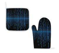 The Blue Binary Matrix - Set di 2 guanti da forno e presine resistenti al calore, guanti da forno e cuscinetti caldi, antiscivolo, per cottura al forno, barbecue