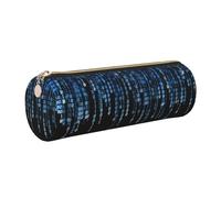 The Blue Binary Print PU Pencil Pen Case Portable Stationery Bag Pouch Cosmetic Organizer Bag per uomo e donna