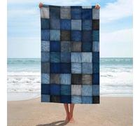 The Blue Denim Checker Pattern Beach Towel Sand Free Microfibra Grande Asciugamano Doccia Multiuso Assorbente per Bagno Piscina 130x80 CM