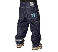 The blueskin Jeans Baggy Uomo, Pantaloni Larghi Stile Skate Rap Hip Hop con Secret Pocket, 100% Cotone, Blu - W 34 IT 48