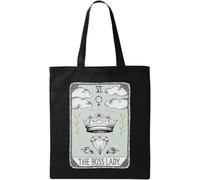The Boss Lady - Borsa a secchiello in cotone naturale ecologico con carta dei tarocchi, colore: nero, Nero , Taglia unica