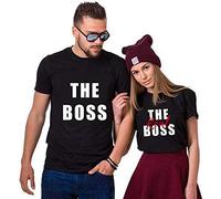 The Boss The Real Boss Couple Coppia T-Shirt,Maglietta a Maniche Corte in Cotone,Idea Regalo per San Valentino（(Prezzo per 1 T-Shirt)