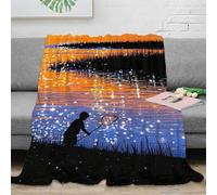 The Boy Who Catches Fish Coperta Plaid Pile, The Setting Sun Coperta Letto Singolo/Matrimoniale 40x50inch(100x130cm) Flanella, Coperta Divano Grande Caldo Morbida Coperta in Pile Super Morbida
