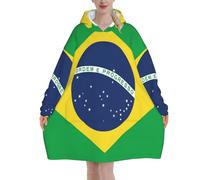 The-Brazil-Flag - Coperta con cappuccio oversize in flanella per adulti, a maniche lunghe, con cappuccio