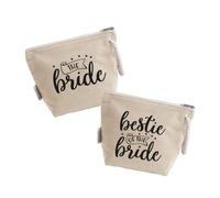 "The bride and the bestie" Coppia Pochette Donna In Cotone Riciclato Personalizzate Idea Regalo Sposa Damigelle Amiche Damine Matrimonio Nozze Addio al Nubilato Trousse Porta Trucchi Oggetti Astuccio