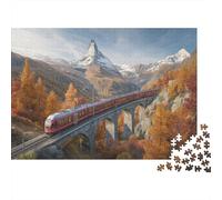 The Bright Red Treno Passes through The Stone Viaduct 38x26cm/1000pcs Puzzle Adatto Per Adulti E Folla Dai 14 Anni in Su