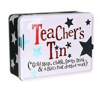 The Bright Side, scatola portaoggetti con scritta in lingua inglese "Teachers Tin (Gold Stars, Chalk, Energy Drink & a Biro that doesn't work)” Gold