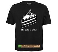 The Cake is a Lie - T-Shirt Uomo Geek con Slogan Motivo in Cotone Organico Manica Corta Collo Rotondo, M