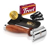 The Cambridge Cutthroat Rasoio di Sicurezza per Uomo Double Edge Safety Razor in Acciaio Inossidabile con Manico in Legno Missanda, con dieci lame e custodia da viaggio, rasoio tradizionale