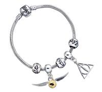 Harry Potter Bracelet Charm Set Deathly Hallows/Snitch/3 Spell Beads (silver