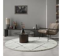 the carpet Bahar Shaggy, tappeto dal design elegante, morbido e facile da pulire, per soggiorno, Crema-Nero-1, 160 x 160 cm Rotondo