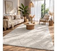 the carpet Bahar Shaggy, tappeto dal design elegante, morbido e facile da pulire, per soggiorno, Crema-Rombo, 80 x 150 cm