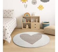 the carpet Beat Kids Tappeto moderno e morbido per bambini, a pelo soffice, facile da pulire e resistente ai colori, Cuore crema, 120 x 120 cm Rotondo