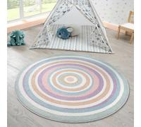 the carpet Beat Kids Tappeto moderno e morbido per bambini, a pelo soffice, facile da pulire e resistente ai colori, Cerchio multicolore, 160 x 160 cm Rotondo