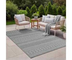 the carpet Calgary - robusto tappeto per esterni, resistente alle intemperie e ai raggi UV, per balcone, terrazza, giardino d'inverno o cucina e sala da pranzo, 240x340 cm, Grigio
