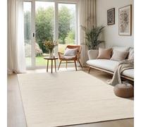 the carpet Deluxe Wool Tappeto in lana tessuto a mano con uno stile boho scandinavo naturale, lavoro artigianale per uno stile unico, crema Beige, 160 x 230 cm