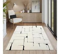 the carpet Everest - Tappeto moderno a pelo corto, per soggiorno, camera da letto, effetto 3D, alta densità e piacevolmente morbido, 80 x 150 cm, colore: crema