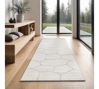 the carpet Everest - Tappeto moderno a pelo corto per soggiorno e camera, con effetto alto-basso 3D, alta densità e tatto morbido, motivo a nido d’ape, colore crema, Crema, 80 x 300 cm