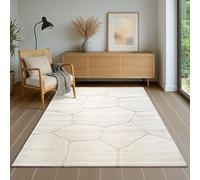 the carpet Everest - Tappeto moderno a pelo corto per soggiorno e camera, con effetto alto-basso 3D, alta densità e tatto morbido, motivo a nido d’ape, colore crema, Crema, 200 x 290 cm