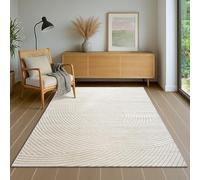 the carpet Everest - Tappeto moderno a pelo corto per soggiorno e camera, con effetto alto-basso 3D, alta densità e tatto morbido, motivo a linee, colore crema, Crema, 80 x 150 cm