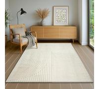 the carpet Everest - Tappeto soggiorno moderno pelo corto con effetto ad alta profondità, effetto 3D, alta densità e piacevolmente morbido, design panglao, crema, 80 x 150 cm