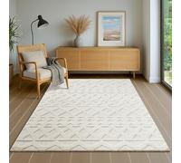 the carpet Everest - Tappeto soggiorno moderno pelo corto con effetto ad alta profondità, effetto 3D, alta densità e piacevolmente morbido, design scandinavo, crema, 140 x 200 cm