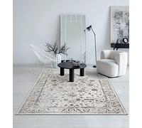 the carpet Mila - Tappeto moderno, a pelo corto, per soggiorno o camera da letto, in fibra lucida, effetto bassorilievo, con bordatura, 240 x 340 cm, colore: crema