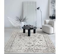 the carpet Mila - Tappeto moderno, a pelo corto, per soggiorno o camera da letto, in fibra lucida, effetto bassorilievo, con bordatura, 200 x 200 cm, colore: crema