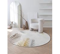 the carpet Mila - Tappeto moderno, a pelo corto, per soggiorno o camera da letto, in fibra lucida, effetto bassorilievo, con motivo piume, 200 cm, rotondo, colore: crema