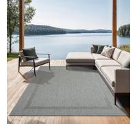 the carpet Mistra - robusto tappeto per esterni, resistente alle intemperie e ai raggi UV, adatto a balcone, terrazza, giardino d'inverno o cucina e sala da pranzo, bordo grigio, 240x340 cm