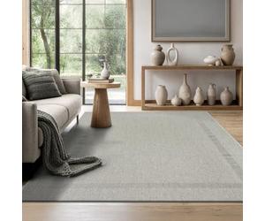 the carpet Mistra - robusto tappeto per esterni, resistente alle intemperie e ai raggi UV, adatto a balcone, terrazza, giardino d'inverno o cucina e sala da pranzo, bordo grigio, 200x280 cm