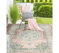 the carpet Palma - robusto tappeto per esterni ed interni, resistente alle intemperie e ai raggi UV, per balcone, terrazza, giardino d'inverno o cucina, orientale, rosa, 160 x 230 cm