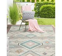 the carpet Palma - robusto tappeto per esterni ed interni, resistente alle intemperie e ai raggi UV, per balcone, terrazza, giardino d'inverno o cucina, a rombi, crema, 140 x 200 cm