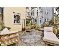 the carpet Palma - Tappeto robusto per esterni ed interni, design moderno, resistente alle intemperie e ai raggi UV, adatto anche per cucina o sala da pranzo, multicolore, 120 cm, rotondo