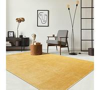 the carpet Relax Tappeto moderno a pelo corto, soggiorno, fondo antiscivolo, lavabile fino a 30 gradi, morbidissimo, aspetto pelliccia, Oro, 140 x 200 cm