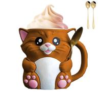 The Cat - Porta pinta per ghiaccio con stampa 3D, con manico e doppi cucchiai, riutilizzabile, resistente alle perdite, per fan dei gatti e uso per condividere snack (marrone, 1 pezzo)