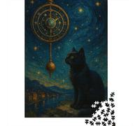 The Cat Under The Starry Sky 1000 Pezzi Puzzle Night View Raffinati Giocattoli Interattivi Tema Interno Attività Formative Adatto Ai 12+ Anni Regali Ornamentali 1000pcs (75x50cm)