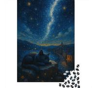 The Cat Under The Starry Sky 1000 Pezzi Puzzle Night View Raffinati Giochi Di Abilità Stile Domestico Apprendimento Ludico Per Adulti E Famiglie Invenzioni Creative 1000pcs (75x50cm)
