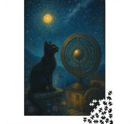 The Cat Under The Starry Sky 1000 Pezzi Puzzle Night View Raffinati Giochi Di Abilità Stile Domestico Apprendimento Ludico Per Adulti E Famiglie Invenzioni Creative 1000pcs (75x50cm)