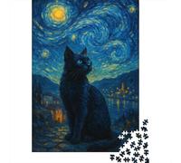The Cat Under The Starry Sky 1000 Pezzi Puzzle Night View Sofisticati Giocattoli Interattivi Tema Interno Apprendimento Ludico Adatto Ai 12+ Anni Invenzioni Creative 1000pcs (75x50cm)