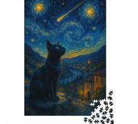 The Cat Under The Starry Sky 1000 Pezzi Puzzle Night View Sofisticati Giochi Di Abilità Tema Interno Attività Formative Adatto Ai 12+ Anni Regali Ornamentali 1000pcs (75x50cm)
