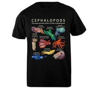 The Cephalopod Octopus, Squid, Nautilus, And Cuttlefish T-Shirt da Uomo in Cotone Nero Base Basic Cotton Black Men's T-Shirt