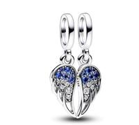 The Charmery 2 ciondoli scintillanti a forma di ali d'angelo, in argento Sterling 925, compatibile con ciondoli Pandora e molti altri braccialetti con ciondoli del Regno Unito.