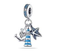 The Charmery Charm a forma di ancora e stella marina, in argento 925, compatibile con braccialetti Pandora, Trollbeads, Chamilia, Biagi e molti altri braccialetti con ciondoli del Regno Unito.