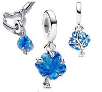 The Charmery Ciondolo a forma di albero genealogico in vetro blu, in argento Sterling 925, compatibile con ciondoli Pandora e molti altri braccialetti con ciondoli del Regno Unito.