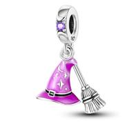 The Charmery Ciondolo a forma di cappello da strega e scopa, in argento 925, compatibile con braccialetti Pandora, Trollbeads, Chamilia, Biagi e molti altri braccialetti con ciondoli del Regno Unito.